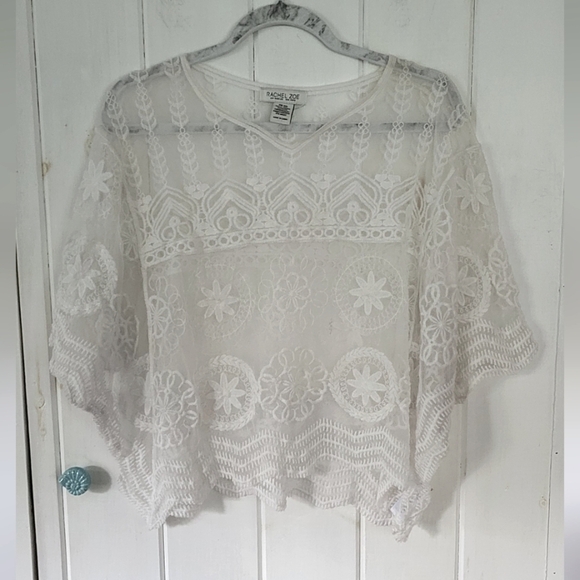 Rachel Zoe Boho Lace V Neck Sheer Crop Blouse Top - Picture 1 of 9